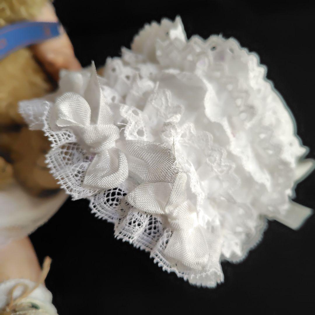 最終価格ホワイトのアンティークドールドレスとボネのセット