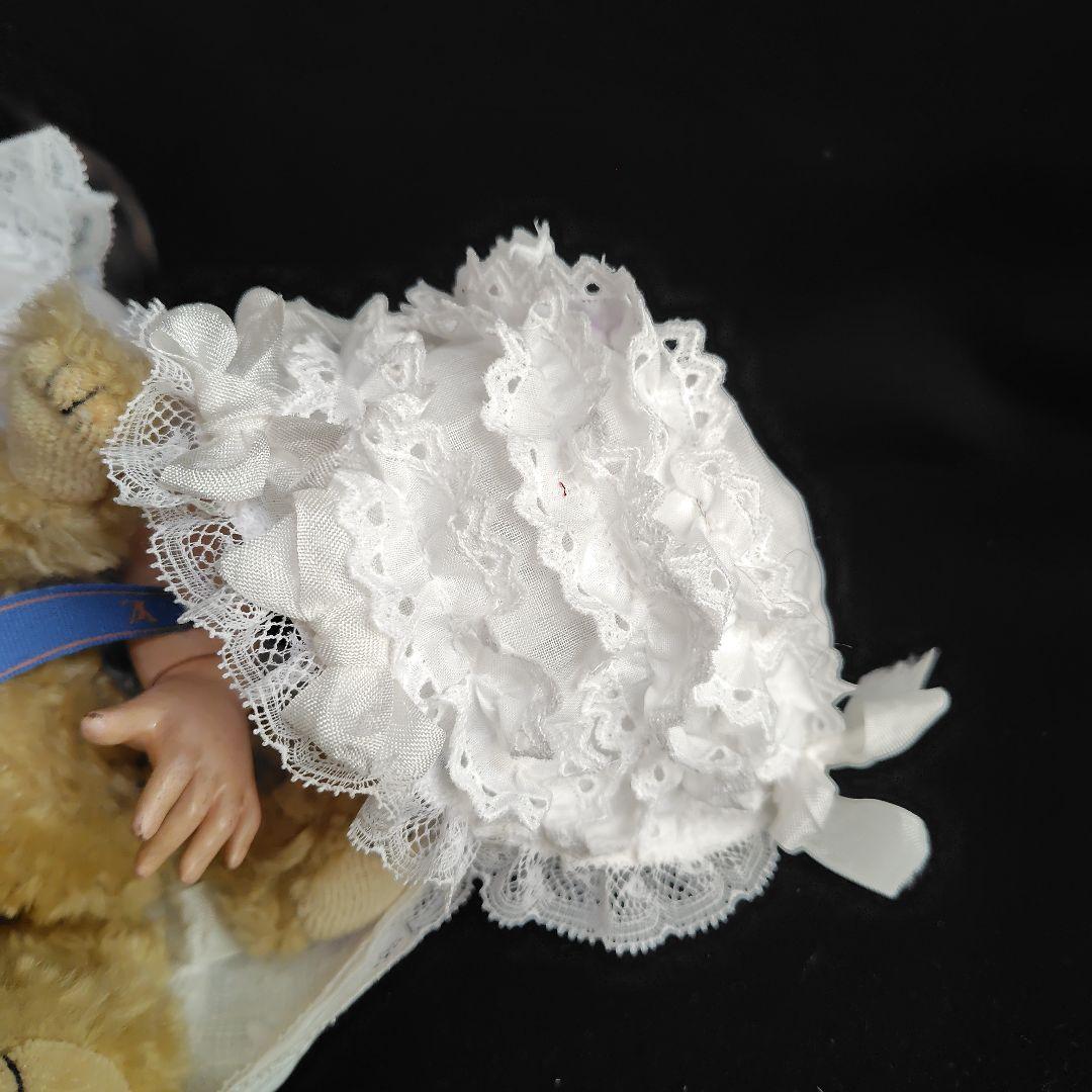 最終価格ホワイトのアンティークドールドレスとボネのセット