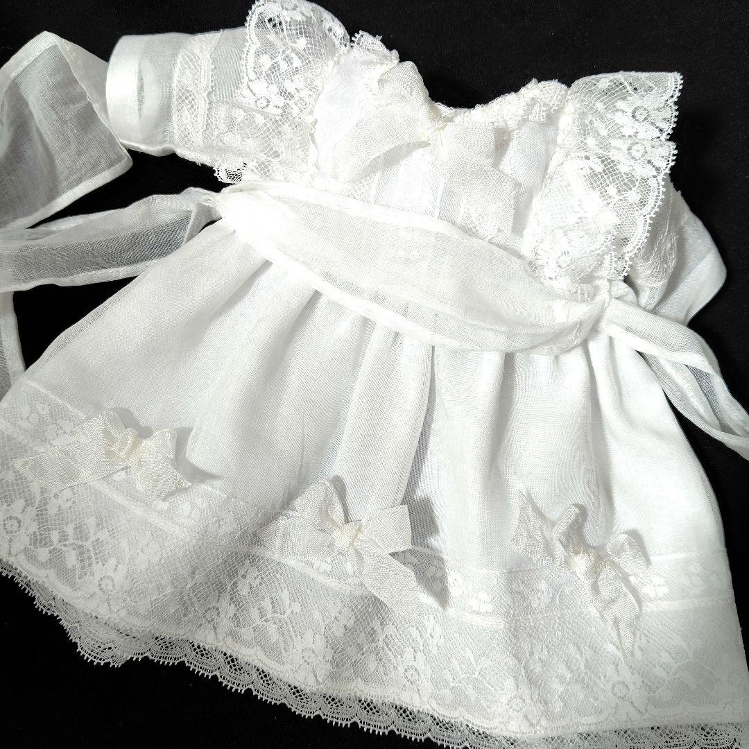 最終価格ホワイトのアンティークドールドレスとボネのセット