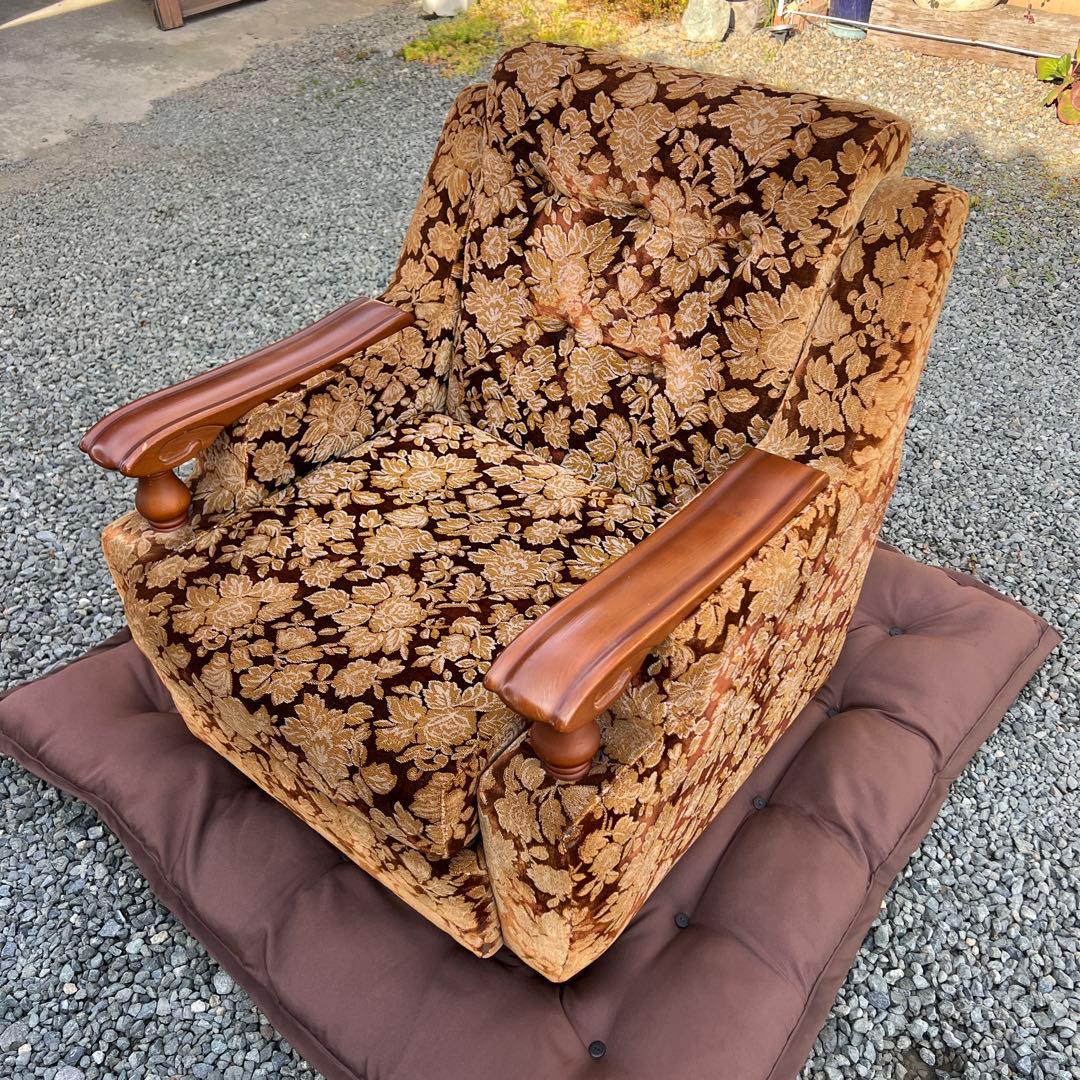 昭和レトロ ベロア ソファ 1人掛け 花柄 ヴィンテージ vintage 古家具