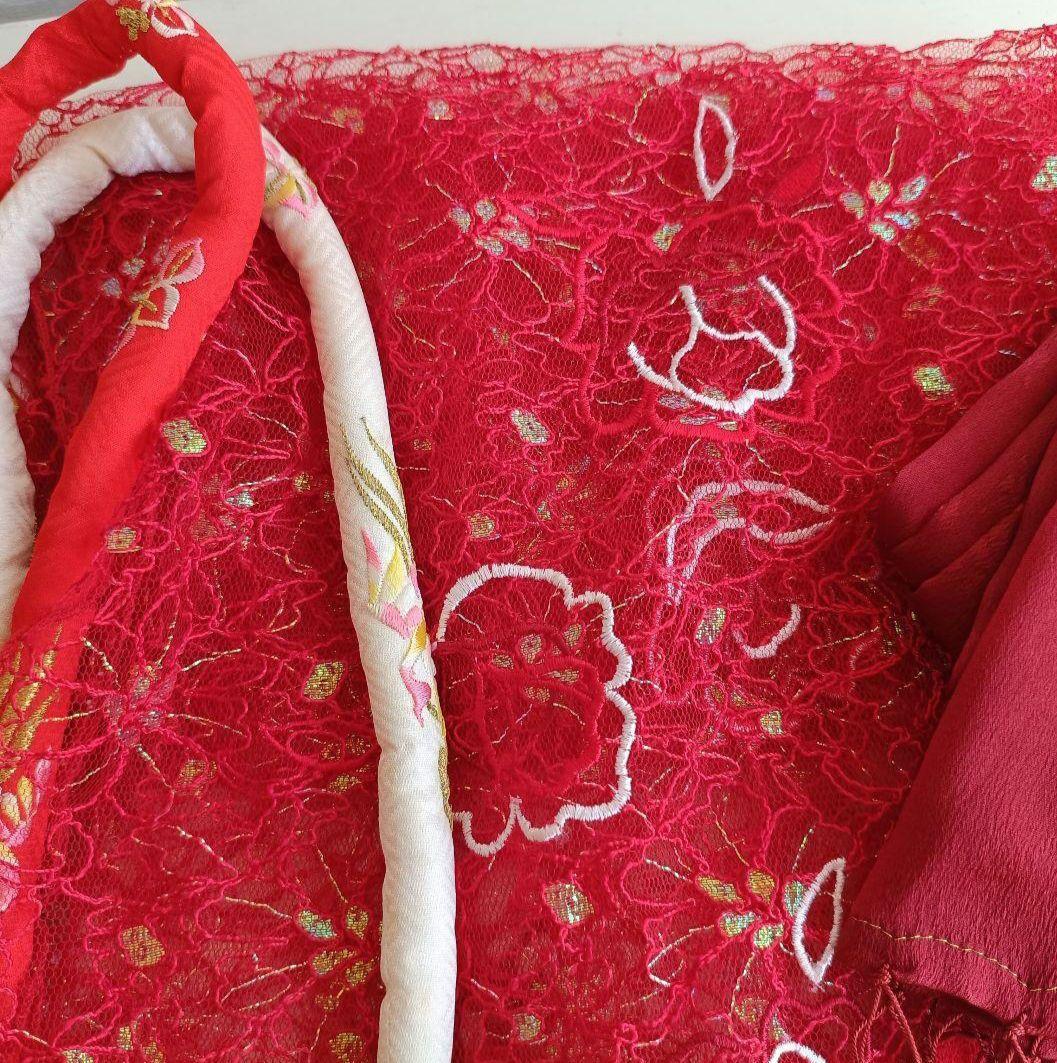 アンティーククリーム色着物と赤の作り帯☆七五三７歳セット