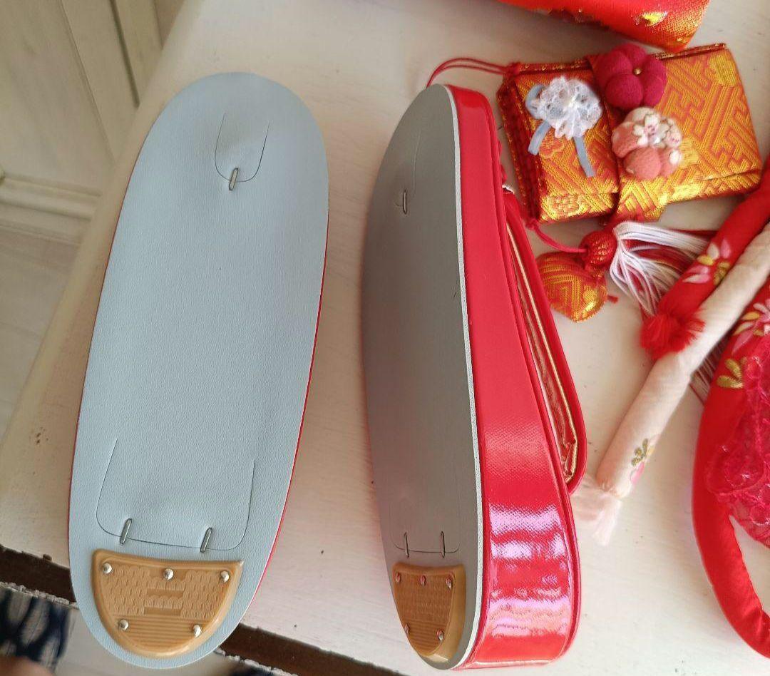 アンティーククリーム色着物と赤の作り帯☆七五三７歳セット