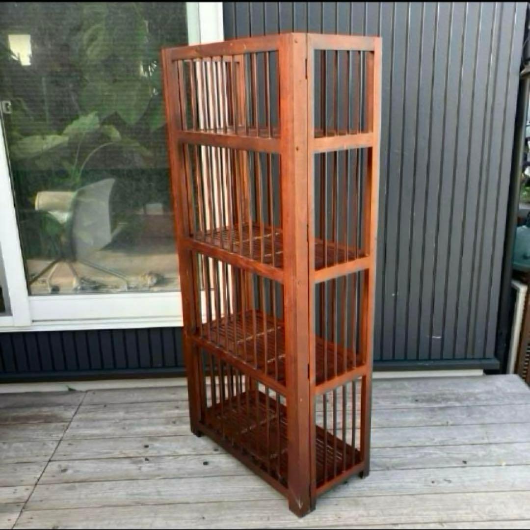 昭和レトロ 木製フレーム 4段折りたたみラック 飾り棚 花台 レトロ プランター