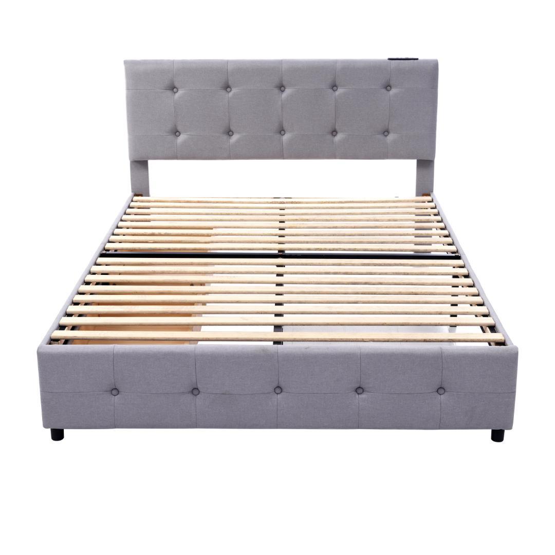 D ファブリックベッド ベッドフレームのみ ダブル 引き出し付き 布貼りベッド