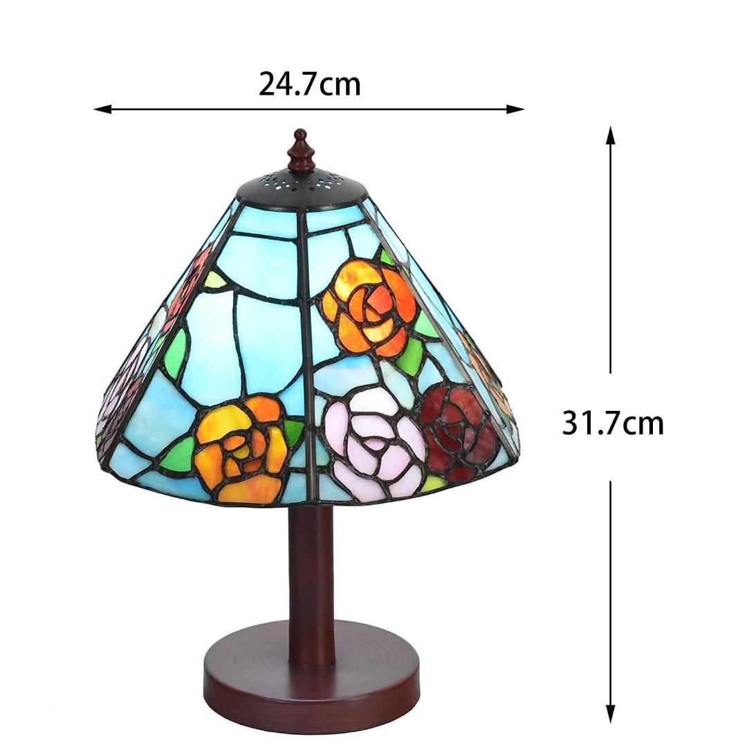 ステンドグラス バラが彩る 卓上照明 爽やかなブルー