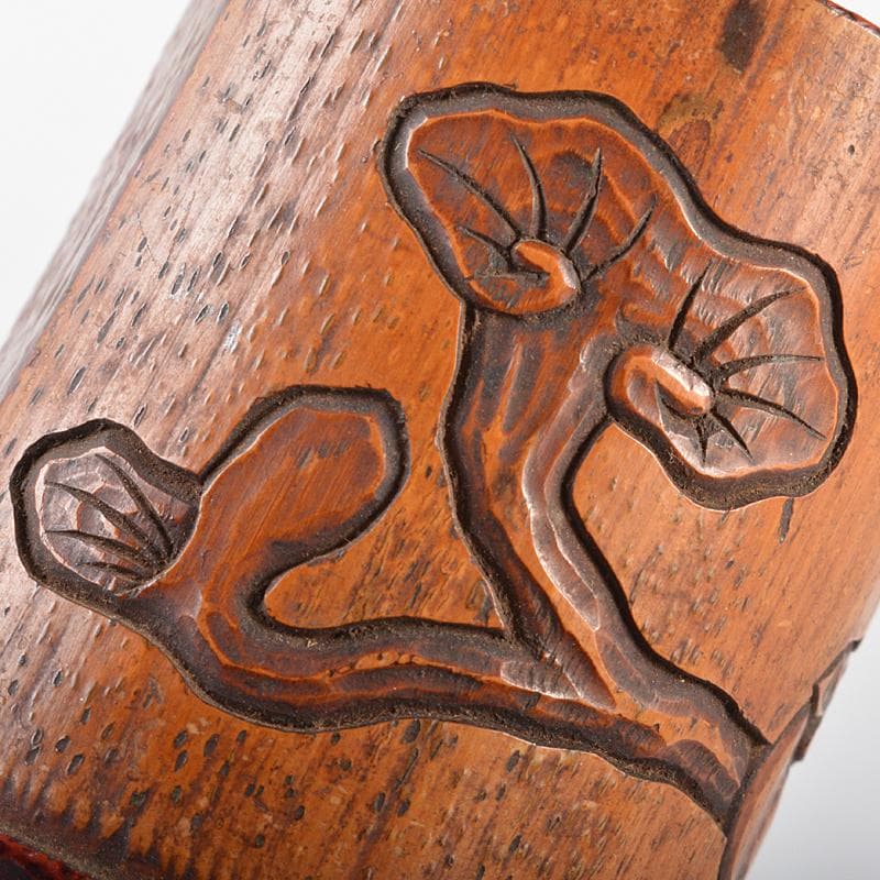 煎茶道具　古竹　霊芝柿刻　蓋置　在銘　V　R5863