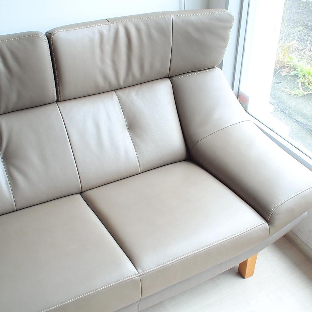 美品 カリモク ZU46 本革 3人掛ソファ 定価39.9万 ZR24074