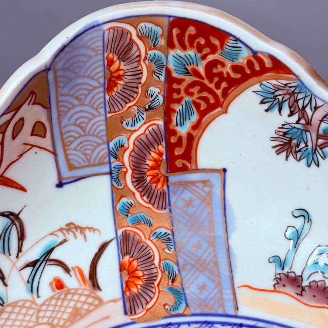 古伊万里 色絵風景画人物図三ツ鉢揃 二重四ツ足高台 四角鉢 珍品 古