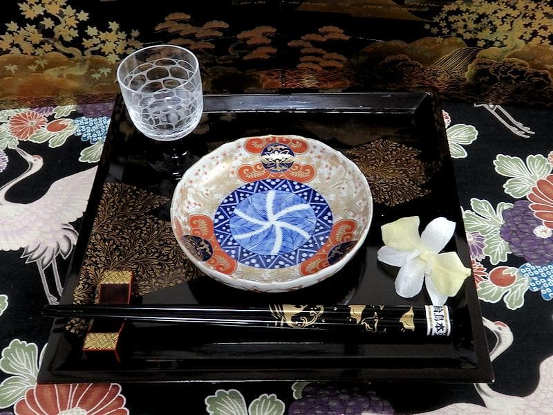 古伊万里 金襴手 松竹梅に花の図 4寸皿 2枚 E774AS-CPv