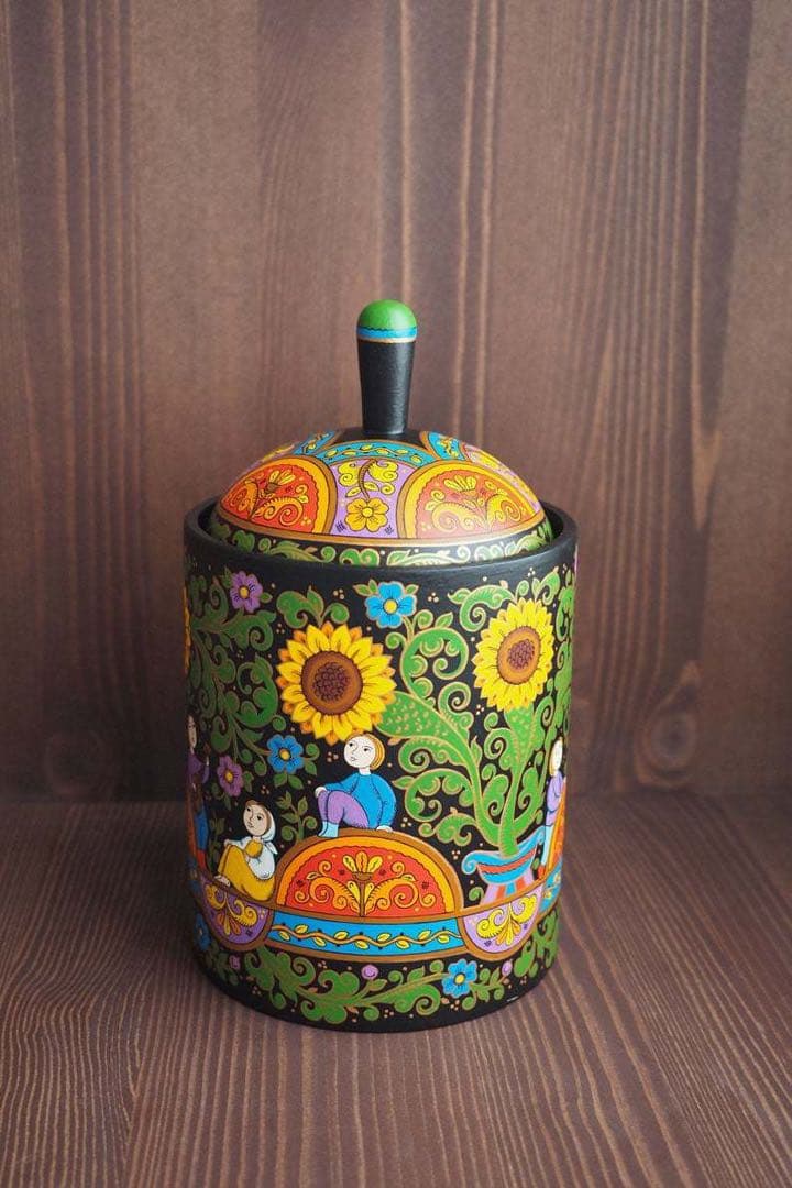 ロシア雑貨☆ヒマワリBOX 小物入れオリガ作 向日葵マトリョーシカ