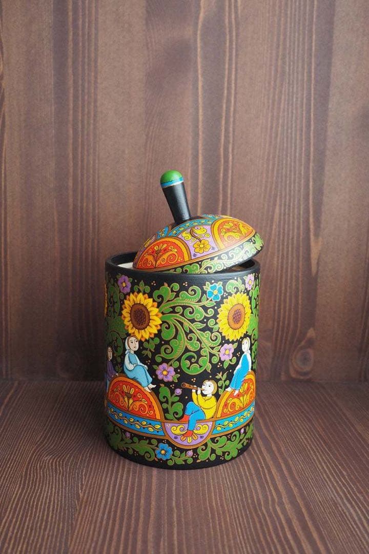 ロシア雑貨☆ヒマワリBOX 小物入れオリガ作 向日葵マトリョーシカ