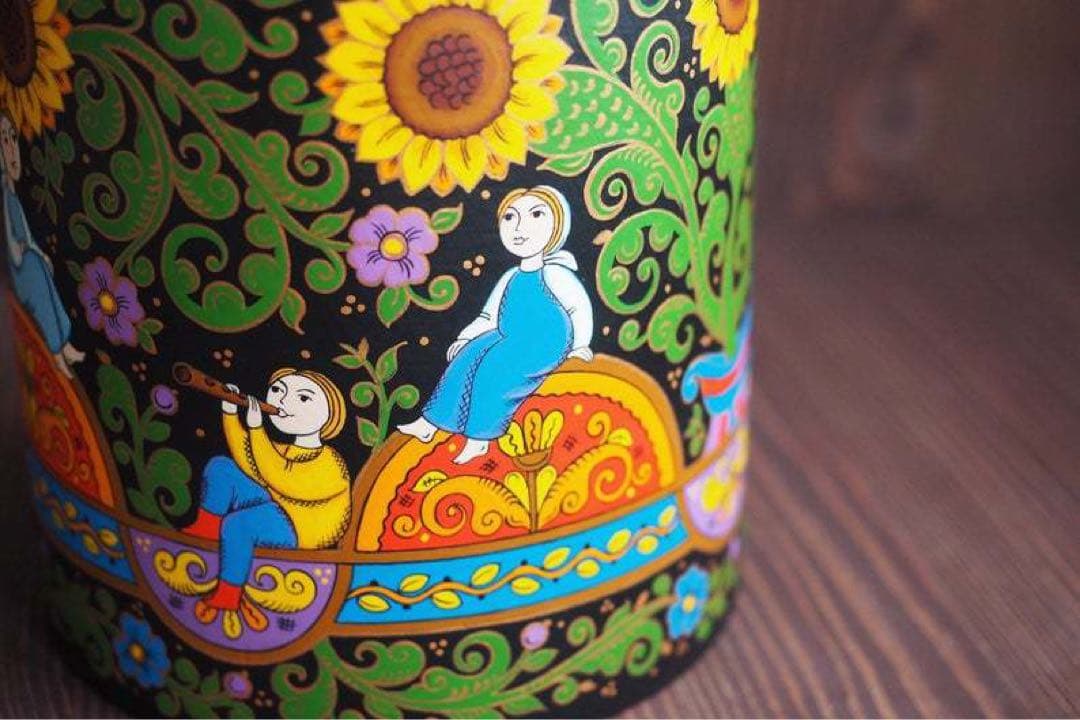 ロシア雑貨☆ヒマワリBOX 小物入れオリガ作 向日葵マトリョーシカ