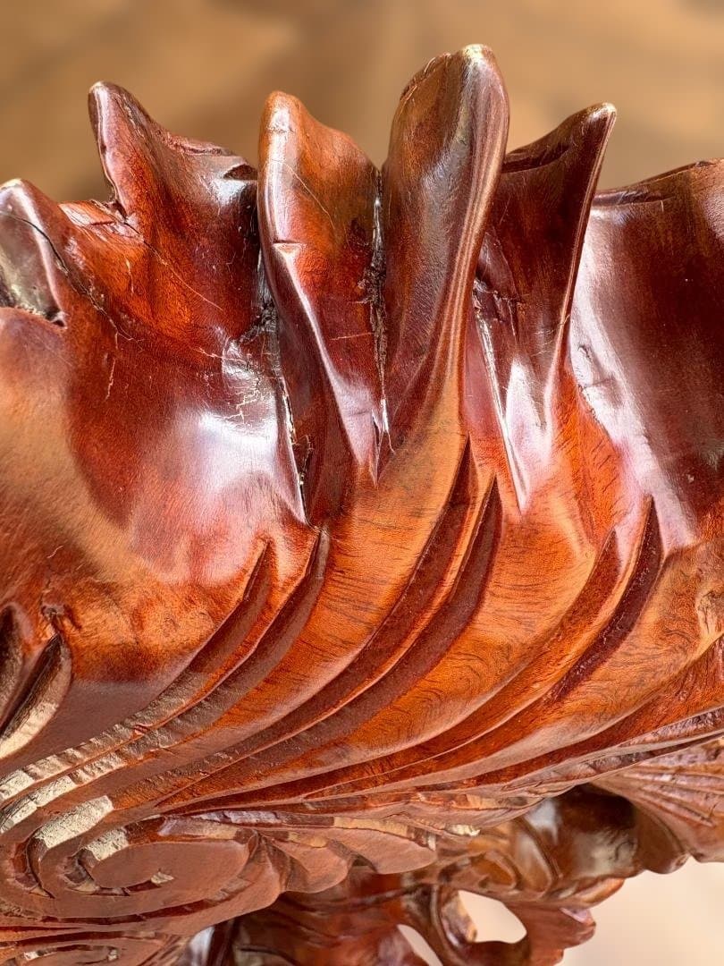 双竜 木彫り 一刀彫 置物 ドラゴン 龍 開運　中国　竜神　01d144