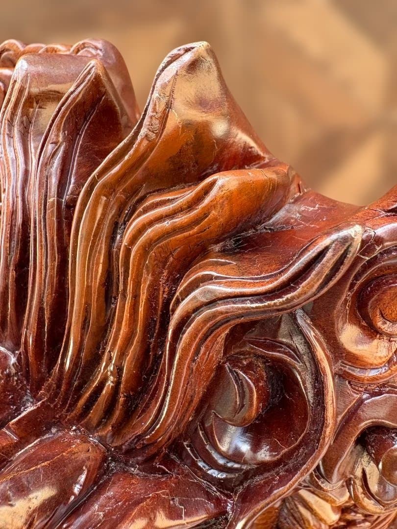 双竜 木彫り 一刀彫 置物 ドラゴン 龍 開運　中国　竜神　01d144