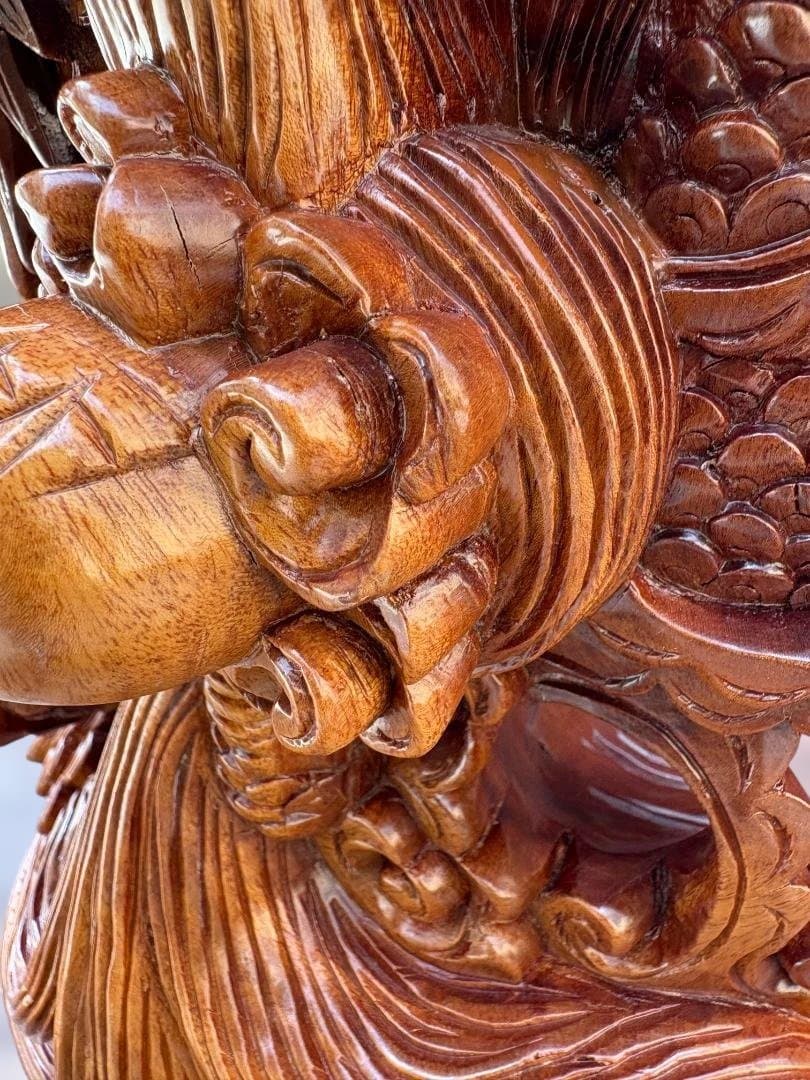 双竜 木彫り 一刀彫 置物 ドラゴン 龍 開運　中国　竜神　01d144