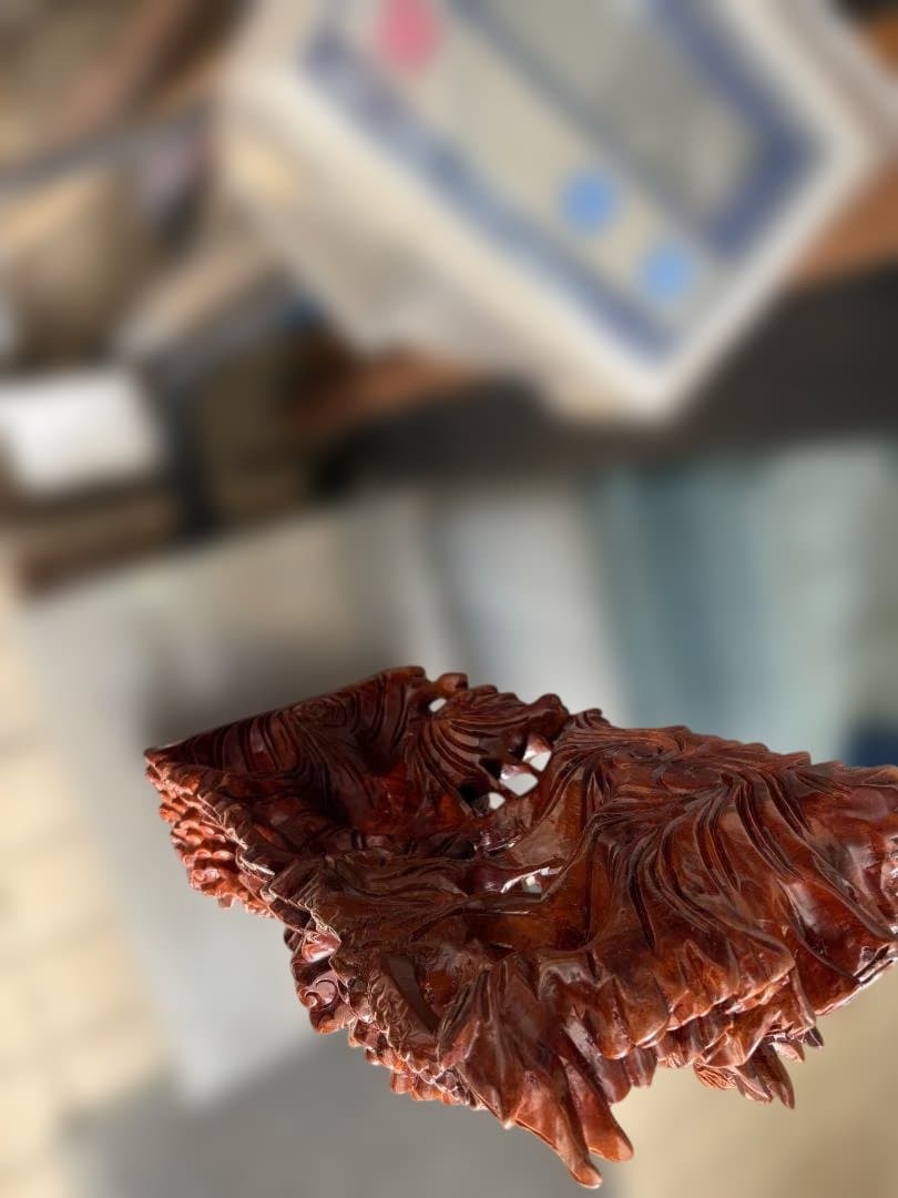 双竜 木彫り 一刀彫 置物 ドラゴン 龍 開運　中国　竜神　01d144