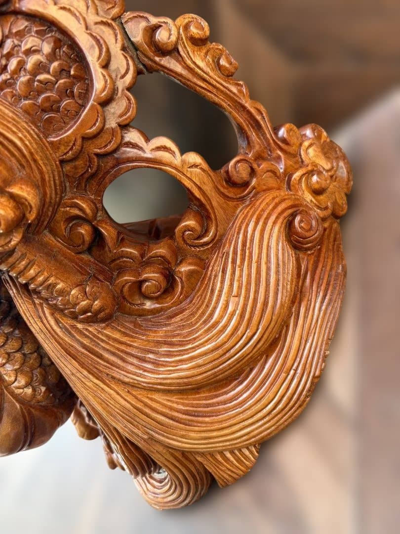 双竜 木彫り 一刀彫 置物 ドラゴン 龍 開運　中国　竜神　01d144