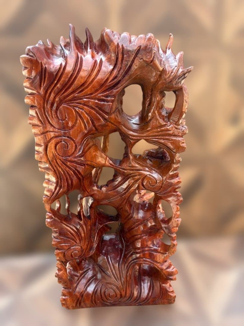 双竜 木彫り 一刀彫 置物 ドラゴン 龍 開運　中国　竜神　01d144