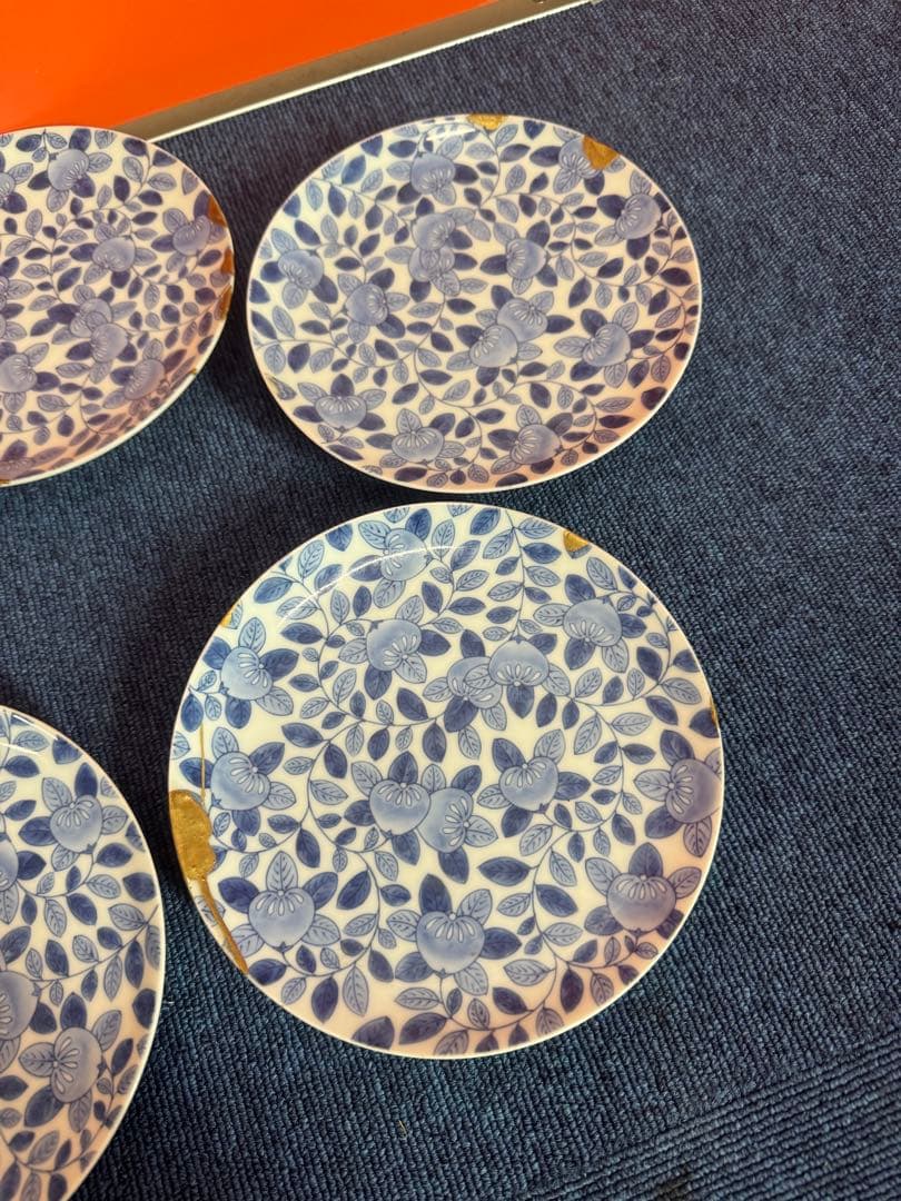 1813 八代 明治 今泉今右衛門 染付橘模様 平皿 5客 時代物