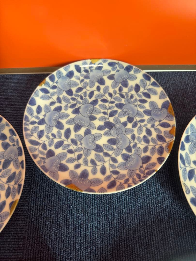 1813 八代 明治 今泉今右衛門 染付橘模様 平皿 5客 時代物