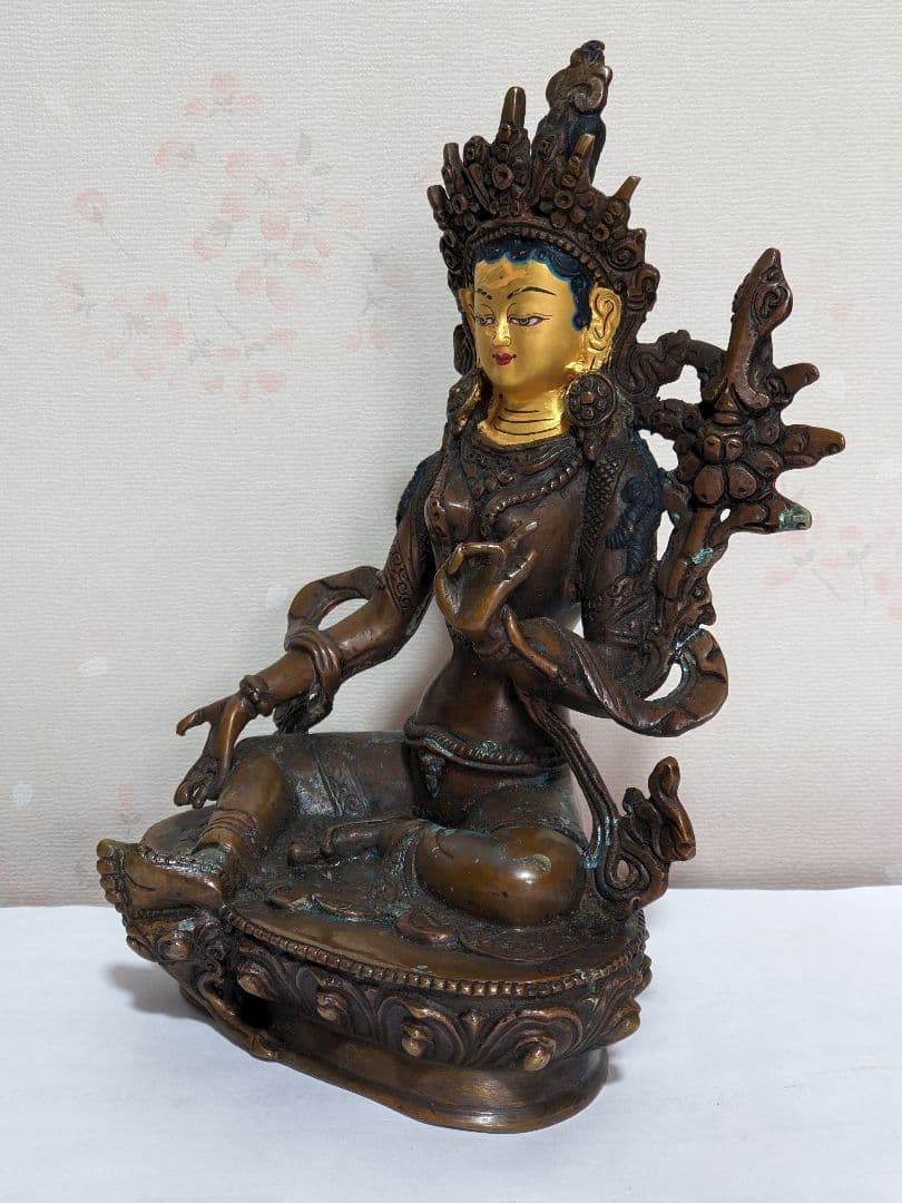 ♢チベット仏教 観音菩薩坐像 中国 古美術品 古玩 仏教美術 仏像 唐金
