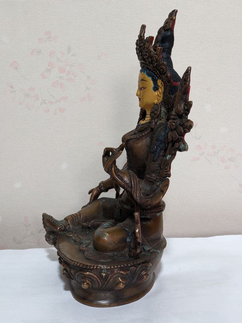 ♢チベット仏教 観音菩薩坐像 中国 古美術品 古玩 仏教美術 仏像 唐金