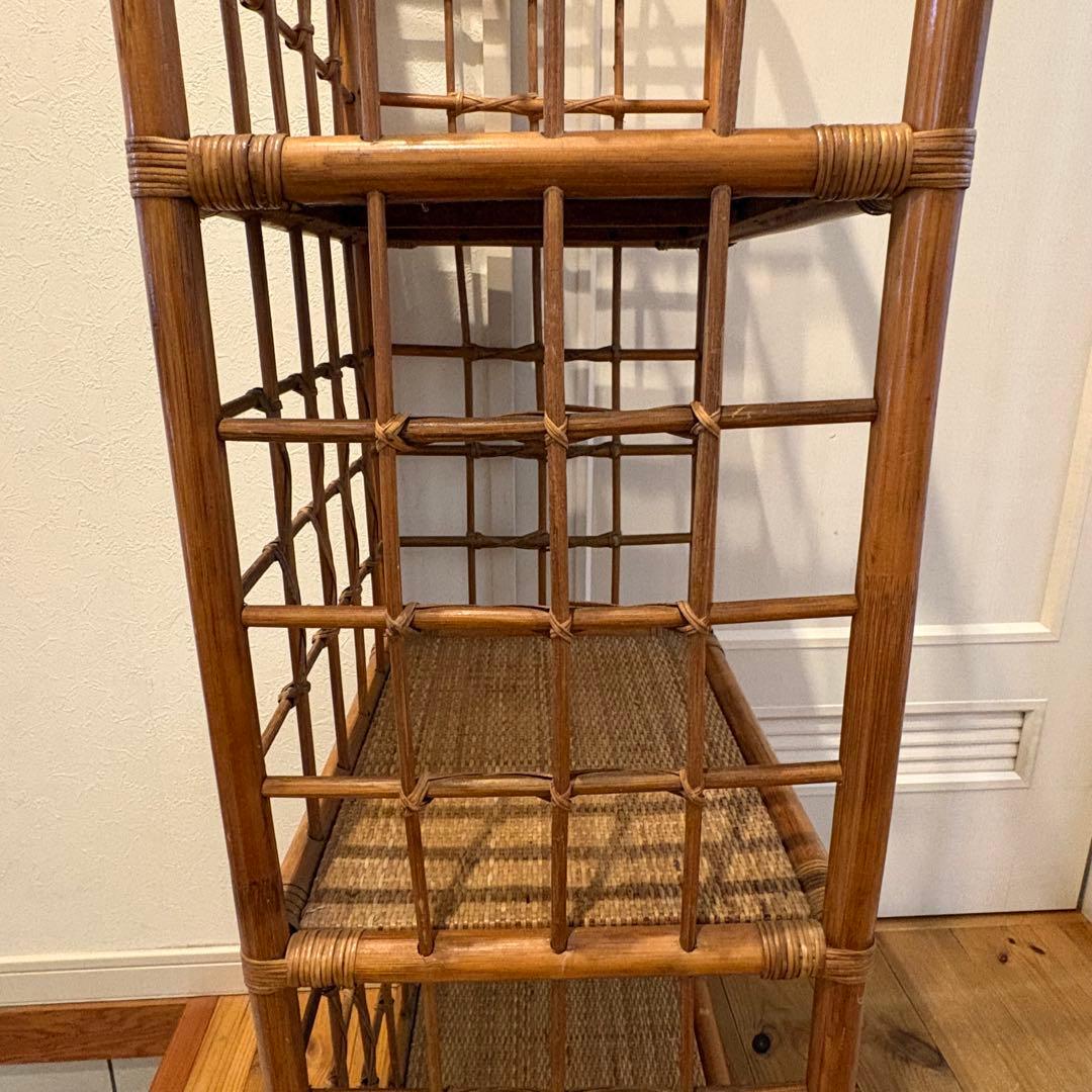 昭和レトロ アーチ型 3段ラタンラック オープンシェルフ 飾り棚 ディスプレイ
