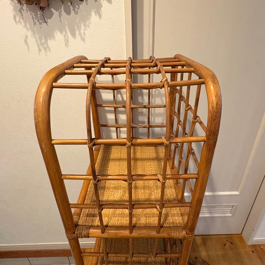 昭和レトロ アーチ型 3段ラタンラック オープンシェルフ 飾り棚 ディスプレイ
