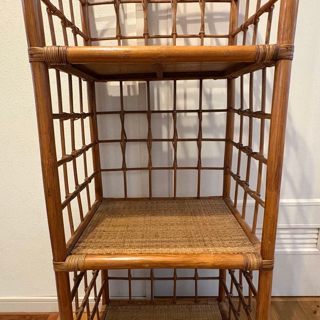 昭和レトロ アーチ型 3段ラタンラック オープンシェルフ 飾り棚 ディスプレイ