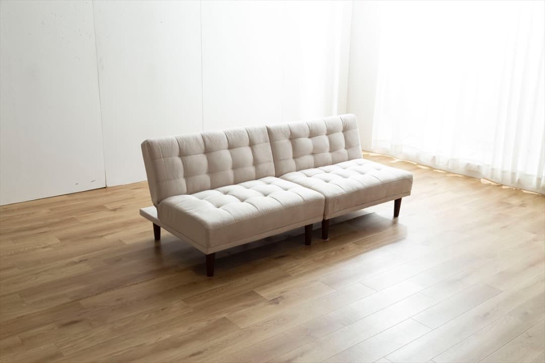 【送料無料】【2点セット】Lillian ベロアソファ リクライニング式 天然木