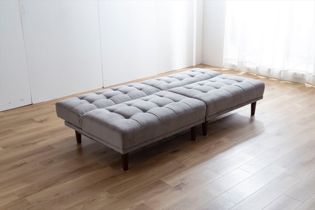 【送料無料】【2点セット】Lillian ベロアソファ リクライニング式 天然木