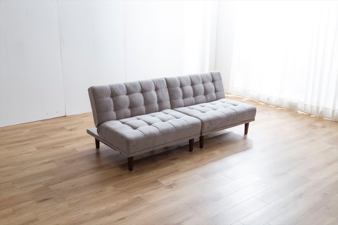 【送料無料】【2点セット】Lillian ベロアソファ リクライニング式 天然木