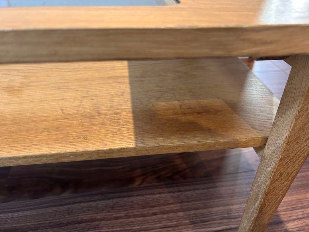 unico 木製センターテーブル ガラス天板付き