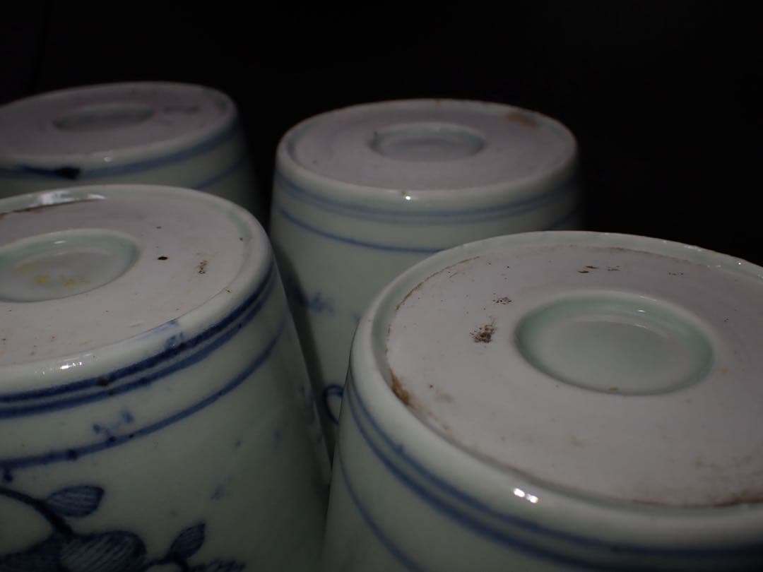 青6)古伊万里 蕎麦猪口 そば猪口 草花の図 5ヶセット 幕末