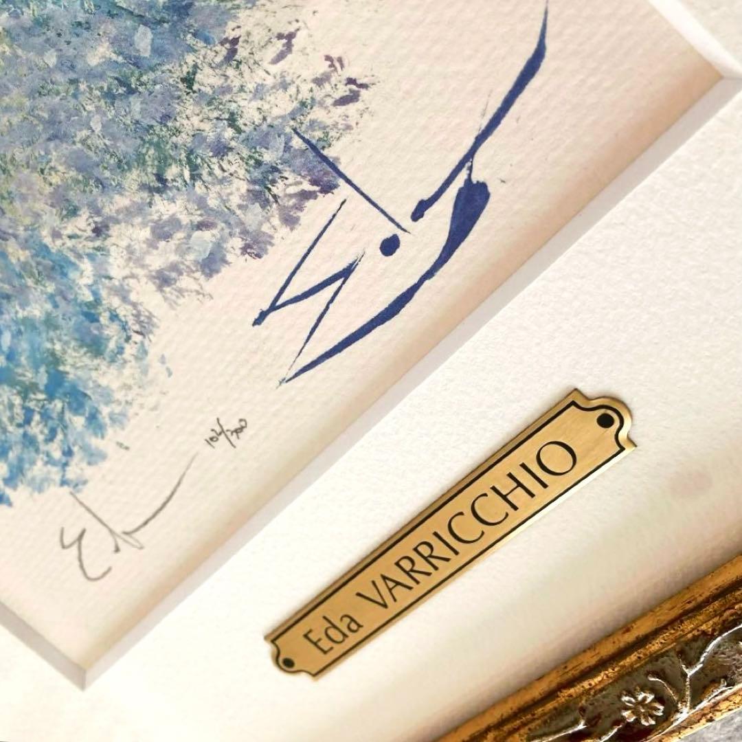 真作】イーダ・ヴァリッキオ 版画「虹の花かご」直筆サイン