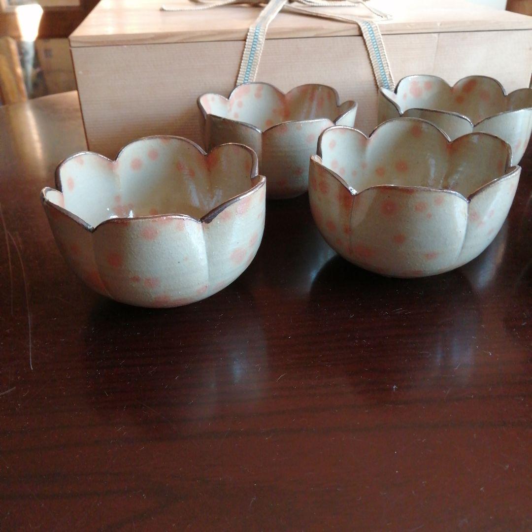 万古焼　堀野証嗣　御本手菊形向付　6客　11.8cm