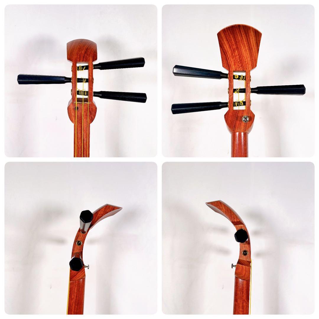【希少】民謡三味線　細棹　花梨　正寸　3分割 丸打胴　皮やぶれなし　本皮