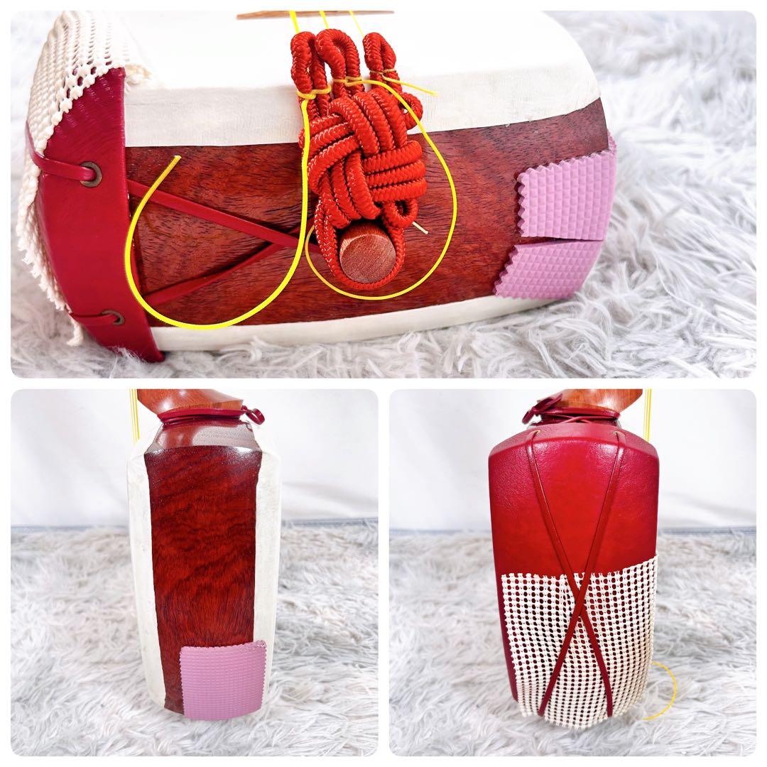 【希少】民謡三味線　細棹　花梨　正寸　3分割 丸打胴　皮やぶれなし　本皮