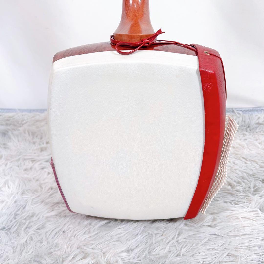 【希少】民謡三味線　細棹　花梨　正寸　3分割 丸打胴　皮やぶれなし　本皮