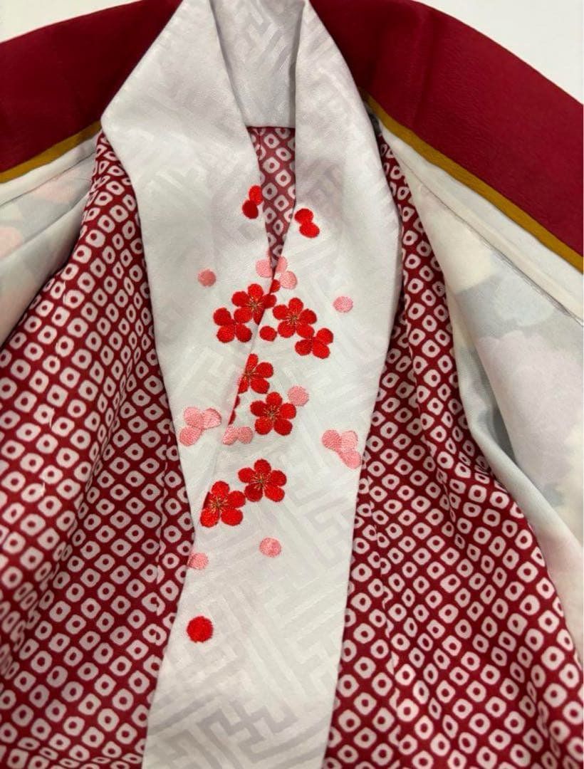 七五三　3歳女の子　着物セット　赤ちりめん　正絹被布　黒に八重桜　新品