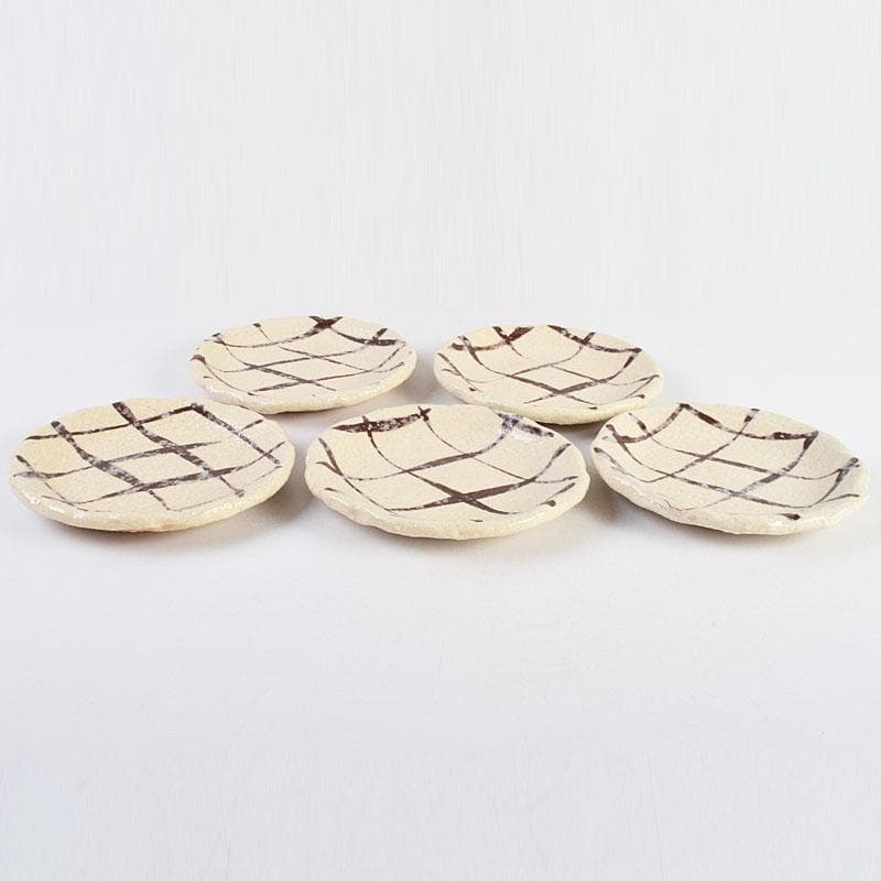 北大路魯山人作 網目文 銘々皿 五客 銘「磯風」 清水公照極め