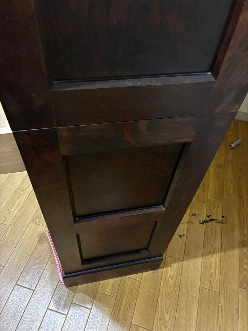 ☆送料込み☆ 民芸　民藝　木製食器棚 ダークブラウン ガラス扉付き