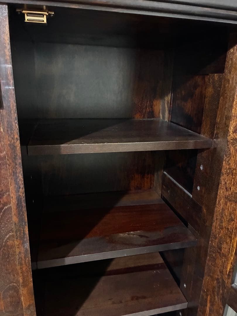 ☆送料込み☆ 民芸　民藝　木製食器棚 ダークブラウン ガラス扉付き