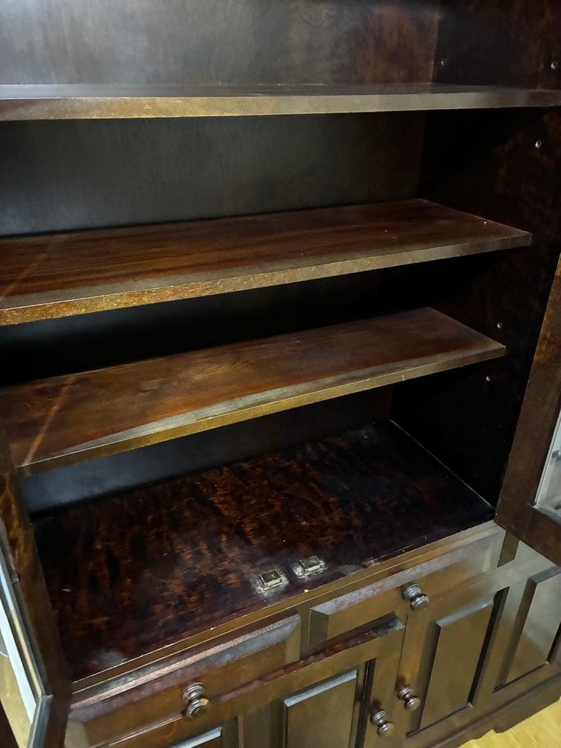 ☆送料込み☆ 民芸　民藝　木製食器棚 ダークブラウン ガラス扉付き