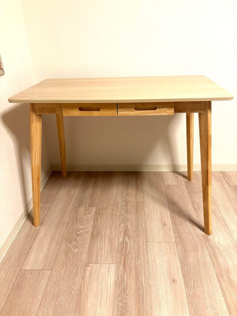ナチュラル木製デスク 引き出し2つ