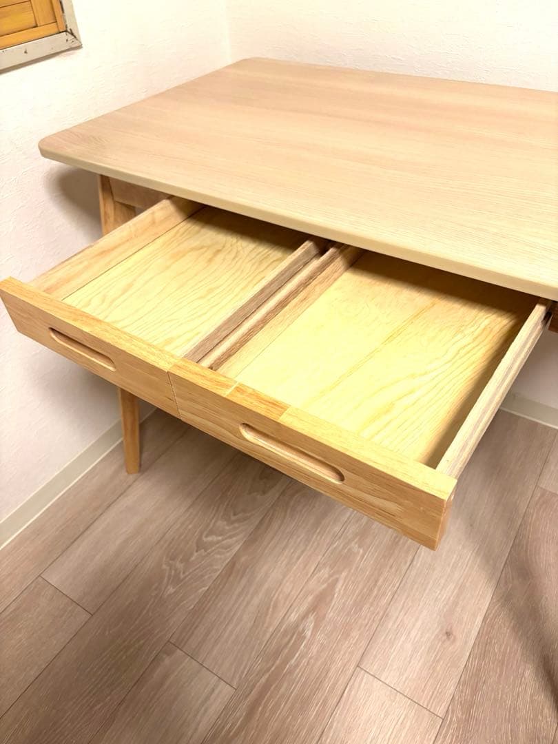 ナチュラル木製デスク 引き出し2つ