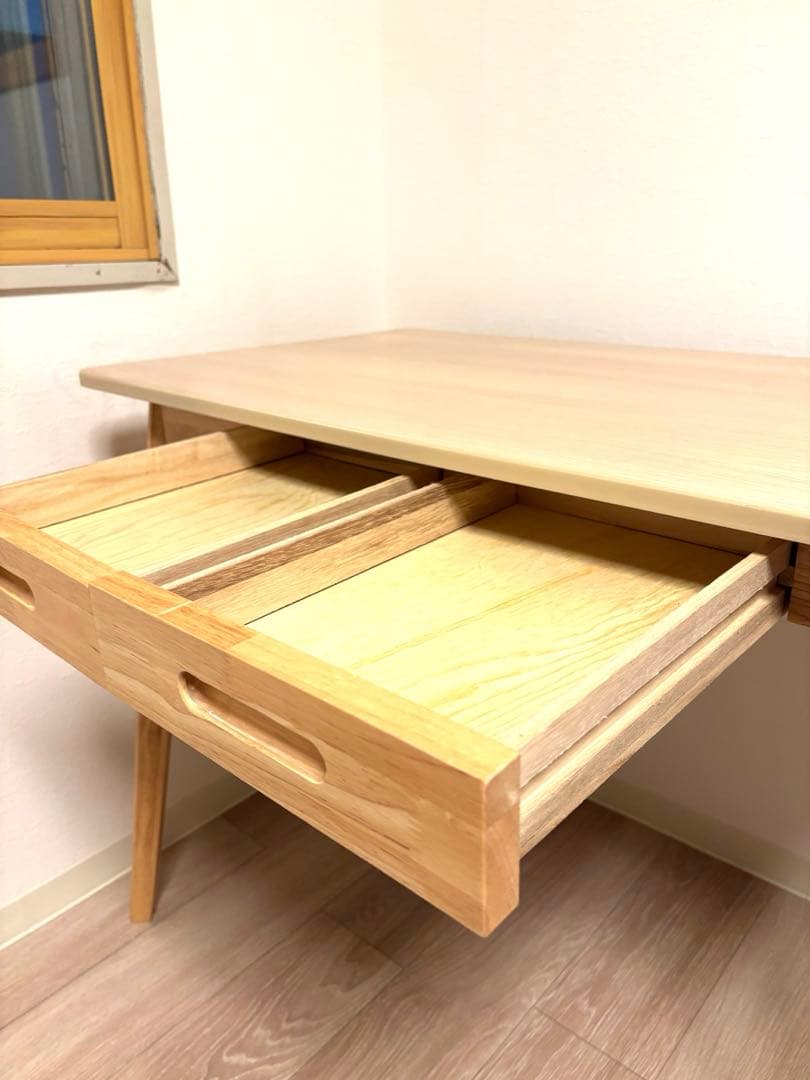 ナチュラル木製デスク 引き出し2つ