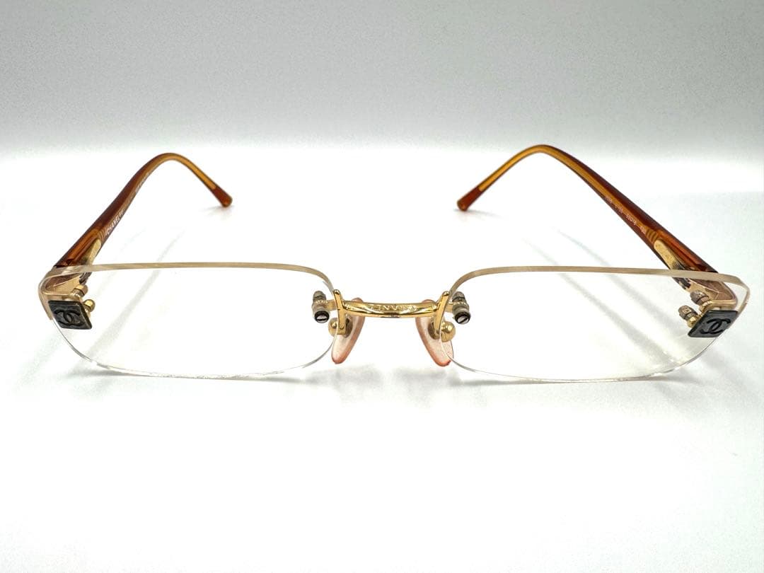 CHANEL シャネル メガネ 2028 度入り 縁無し ばね丁番 ゴールド