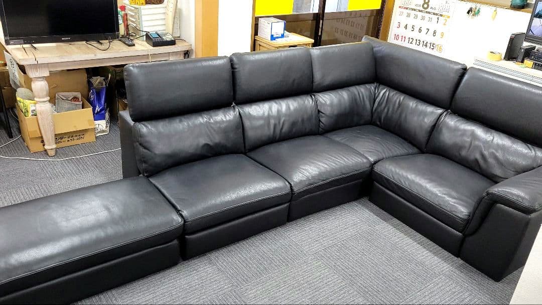 G&T L字型コーナーソファ オットマン付 ブラック