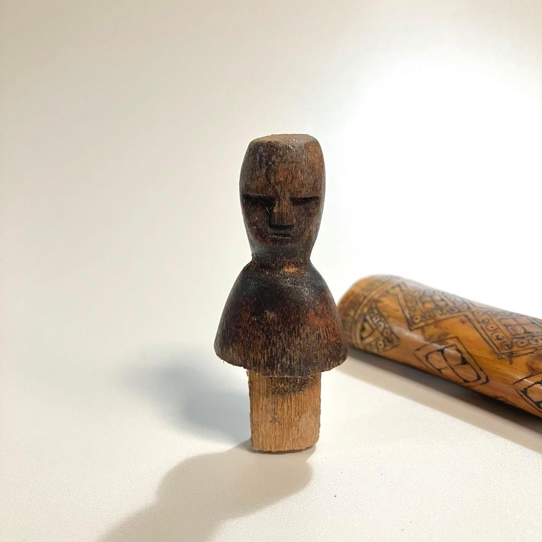 アンティーク　世界の民芸　古作　人型　石灰入れ　骨細工　プリミティブアート　骨董